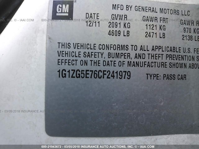 1G1ZG5E76CF241979 - 2012 CHEVROLET MALIBU LTZ WHITE photo 9