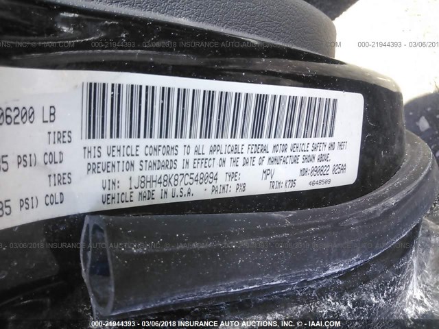 1J8HH48K87C548094 - 2007 JEEP COMMANDER 黑色 照片 9