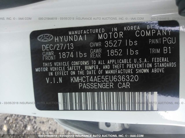 KMHCT4AE5EU636320 - 2014 HYUNDAI ACCENT GLS/GS WHITE photo 9