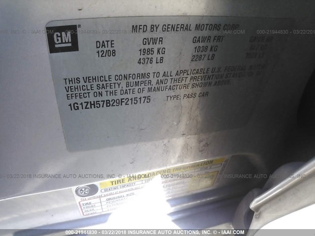 1G1ZH57B29F215175 - 2009 CHEVROLET MALIBU 1LT SILVER photo 9