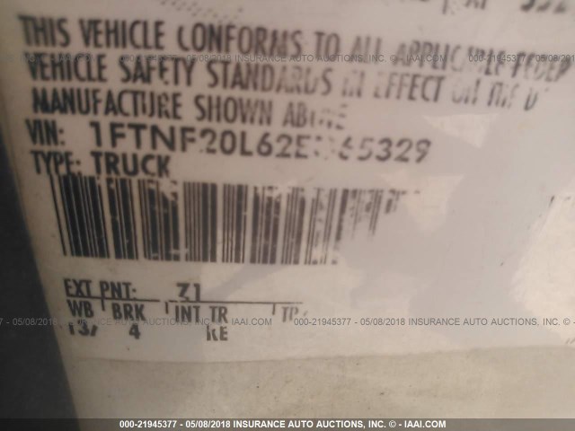 1FTNF20L62ED65329 - 2002 FORD F250 SUPER DUTY WHITE photo 9