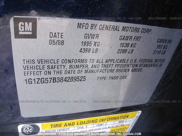 1G1ZG57B384289525 - 2008 CHEVROLET MALIBU LS BLUE photo 9