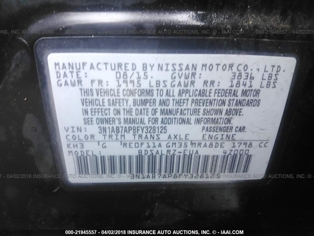 3N1AB7AP8FY328125 - 2015 NISSAN SENTRA S/SV/SR/SL BLACK photo 9