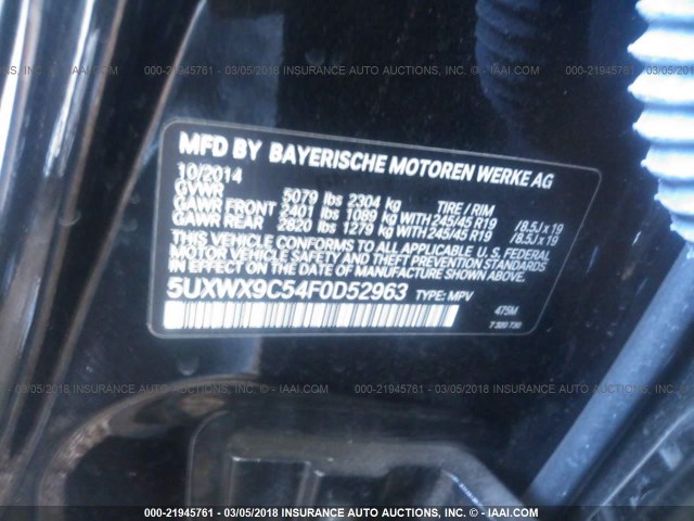 5UXWX9C54F0D52963 - 2015 BMW X3 XDRIVE28I BLACK photo 9