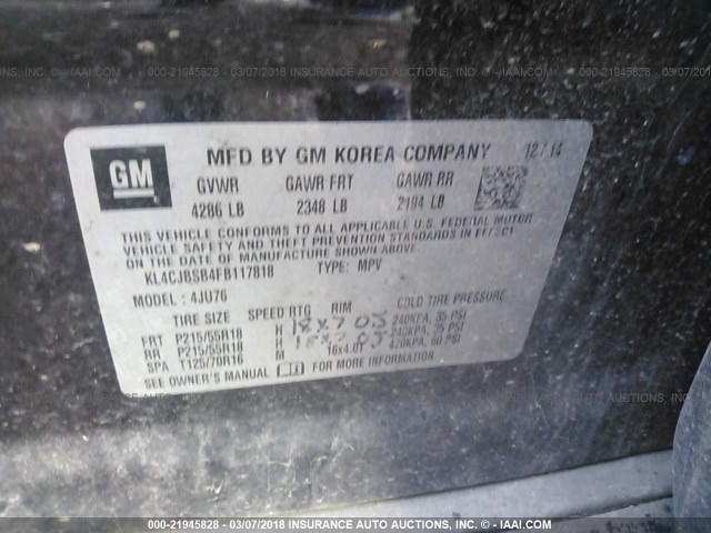 KL4CJBSB4FB117818 - 2015 BUICK ENCORE CONVENIENCE 灰色 照片 9