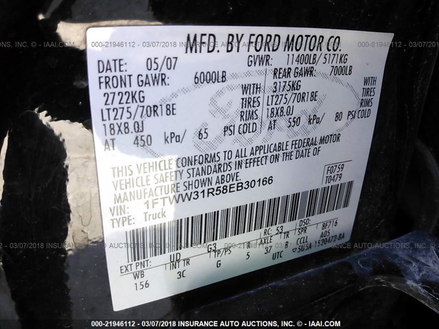 1FTWW31R58EB30166 - 2008 FORD F350 SRW SUPER DUTY BLACK photo 10