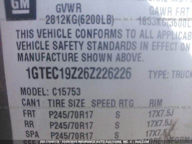 1GTEC19Z26Z226226 - 2006 GMC NEW SIERRA C1500 GRAY photo 9