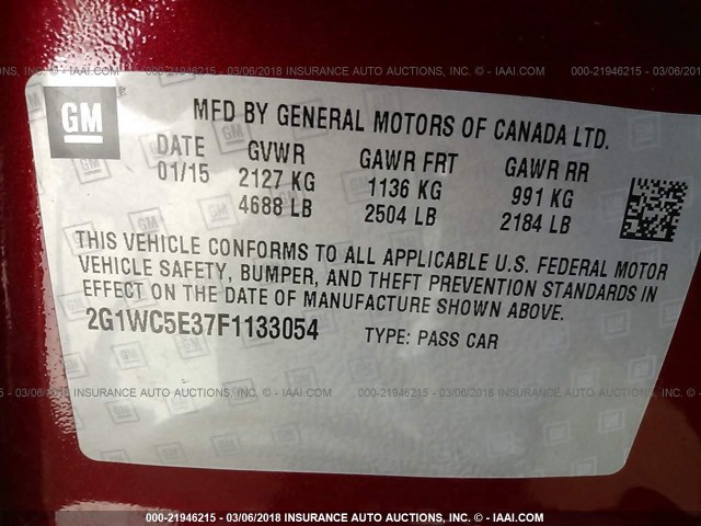 2G1WC5E37F1133054 - 2015 CHEVROLET IMPALA LIMITED LTZ RED photo 9