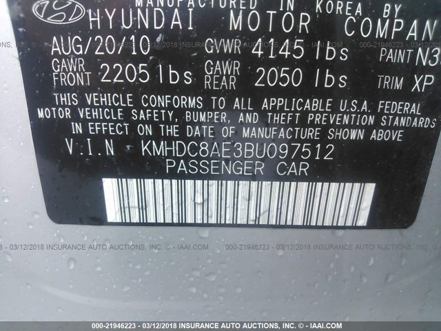 KMHDC8AE3BU097512 - 2011 HYUNDAI ELANTRA TOURING GLS/SE SILVER photo 9