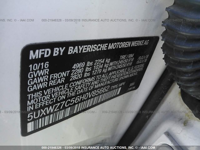 5UXWZ7C56H0V85662 - 2017 BMW X3 SDRIVE28I WHITE photo 9