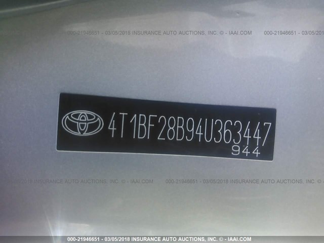 4T1BF28B94U363447 - 2004 TOYOTA AVALON XL/XLS SILVER photo 9