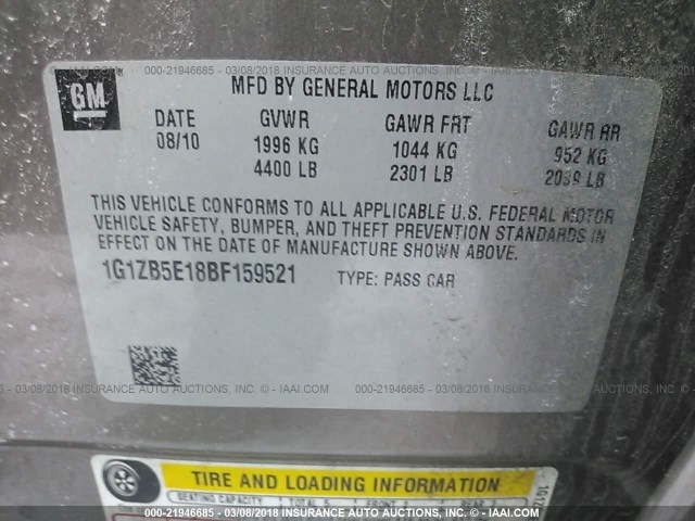 1G1ZB5E18BF159521 - 2011 CHEVROLET MALIBU LS 棕色 照片 9