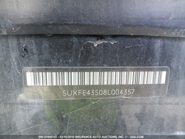 5UXFE43508L004357 - 2008 BMW X5 3.0I BLACK photo 9