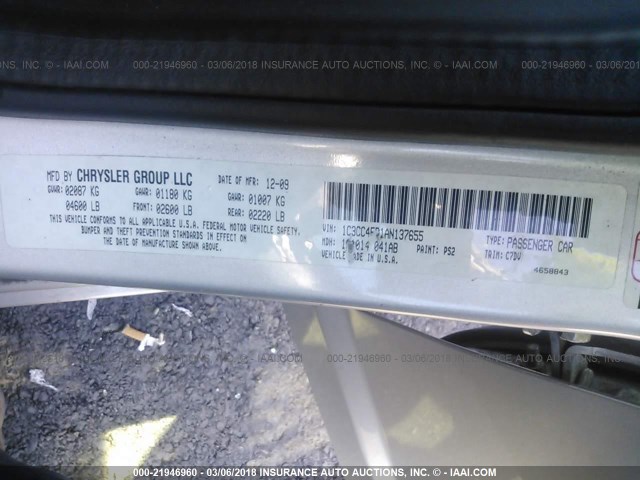 1C3CC4FB1AN137655 - 2010 CHRYSLER SEBRING TOURING SILVER photo 9