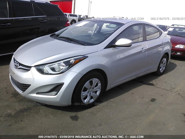 5NPDH4AE2GH710252 - 2016 HYUNDAI ELANTRA SE/SPORT/LIMITED SILVER photo 2