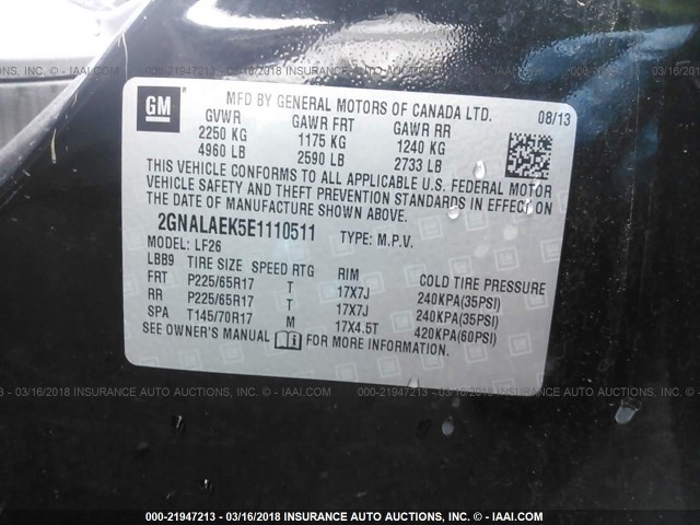 2GNALAEK5E1110511 - 2014 CHEVROLET EQUINOX LS BLACK photo 9