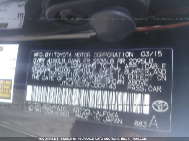 JTKJF5C74FJ009143 - 2015 TOYOTA SCION TC 黑色 照片 9