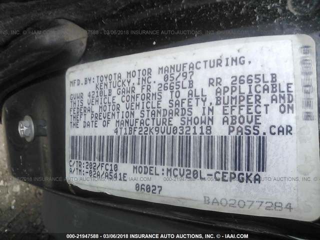 4T1BF22K9VU032118 - 1997 TOYOTA CAMRY CE/LE/XLE BLACK photo 9