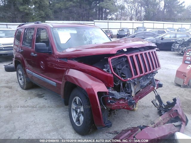 1J8GP28K68W195308 - 2008 JEEP LIBERTY SPORT MAROON photo 1