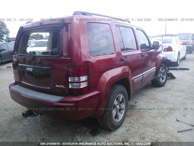 1J8GP28K68W195308 - 2008 JEEP LIBERTY SPORT MAROON photo 4