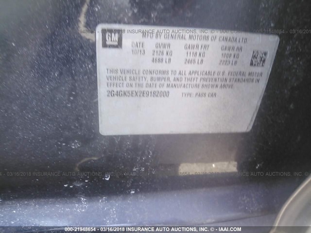2G4GK5EX2E9182000 - 2014 BUICK REGAL BLUE photo 9