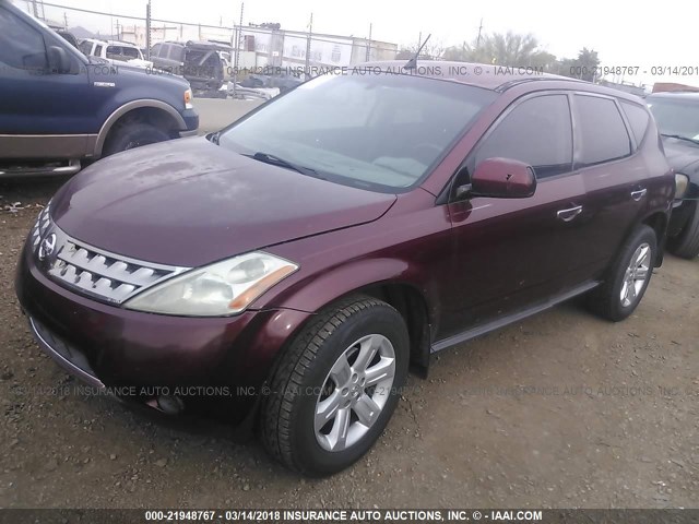 JN8AZ08T66W417108 - 2006 NISSAN MURANO SL/SE/S MAROON photo 2