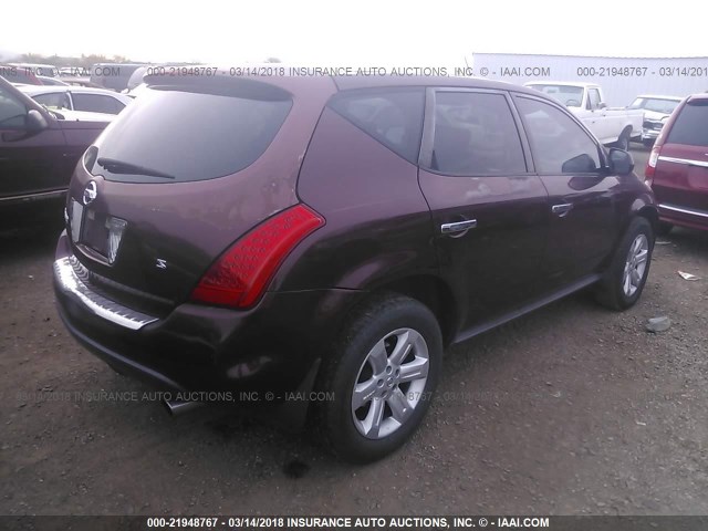 JN8AZ08T66W417108 - 2006 NISSAN MURANO SL/SE/S MAROON photo 4