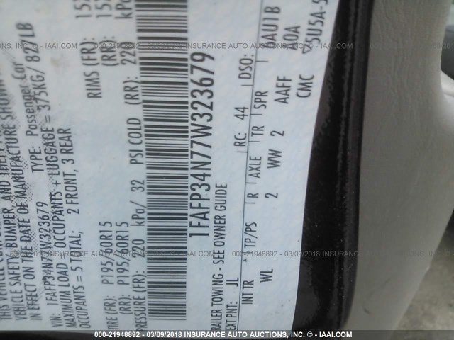 1FAFP34N77W323679 - 2007 FORD FOCUS ZX4/S/SE/SES 勃艮第红 照片 9