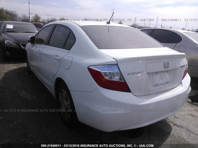 JHMFB4F25CS007814 - 2012 HONDA CIVIC HYBRID WHITE photo 3