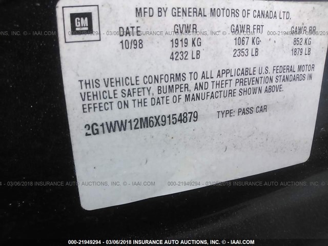 2G1WW12M6X9154879 - 1999 CHEVROLET MONTE CARLO LS BLUE photo 9