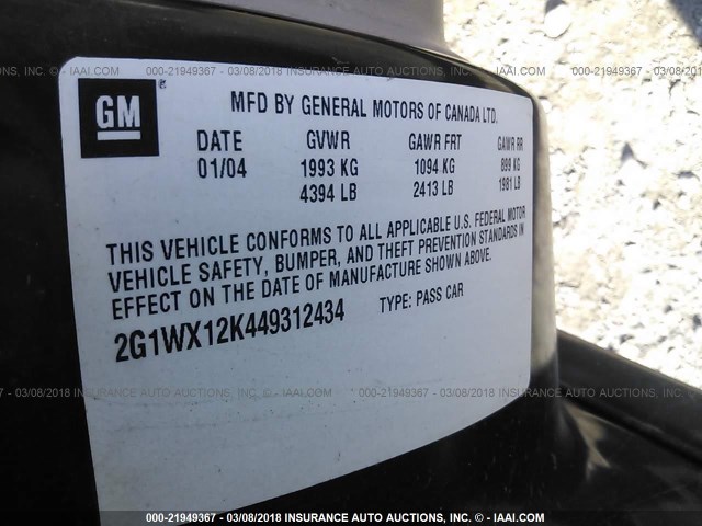 2G1WX12K449312434 - 2004 CHEVROLET MONTE CARLO SS 黑色 照片 9