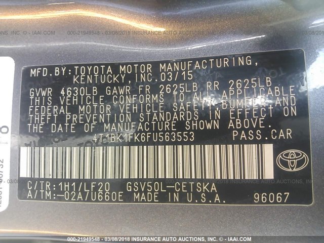 4T1BK1FK6FU563553 - 2015 TOYOTA CAMRY XSE/XLE Boz foto 9