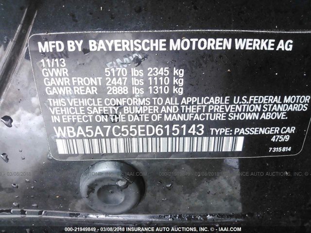 WBA5A7C55ED615143 - 2014 BMW 528 XI BLACK photo 9