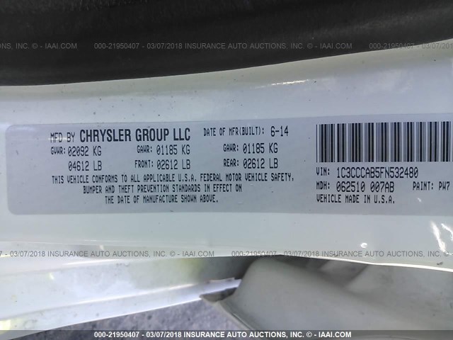 1C3CCCAB5FN532480 - 2015 CHRYSLER 200 LIMITED WHITE photo 9