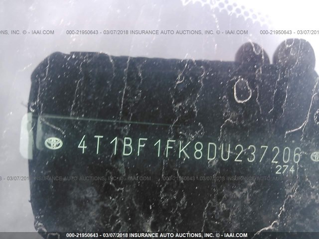 4T1BF1FK8DU237206 - 2013 TOYOTA CAMRY L/SE/LE/XLE GRAY photo 9