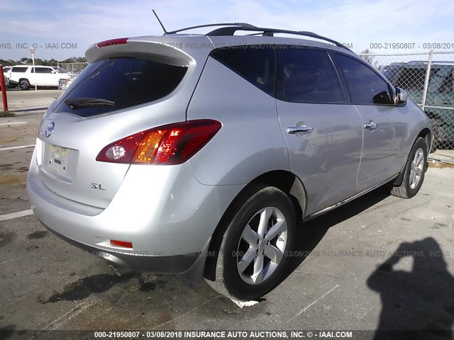 JN8AZ1MU7AW009262 - 2010 NISSAN MURANO S/SL/LE SILVER photo 4