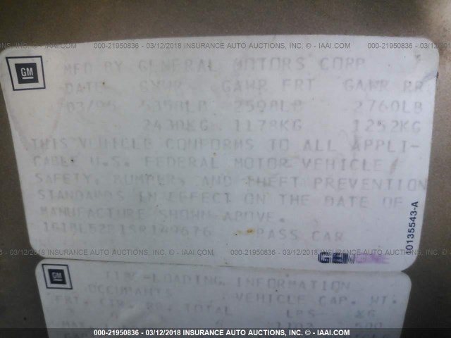 1G1BL52P1SR149676 - 1995 CHEVROLET CAPRICE / IMPALA CLASSIC/SS GOLD photo 9