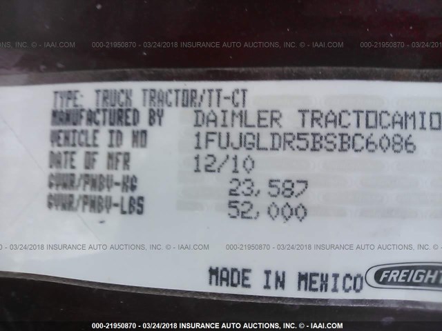 1FUJGLDR5BSBC6086 - 2011 FREIGHTLINER CASCADIA 125  Unknown photo 10