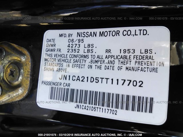 JN1CA21D5TT117702 - 1996 NISSAN MAXIMA GLE/GXE/SE BLACK photo 9