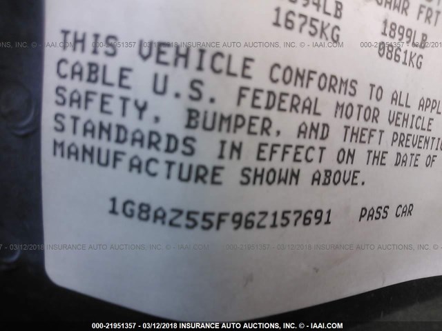 1G8AZ55F96Z157691 - 2006 SATURN ION LEVEL 2 BLUE photo 9