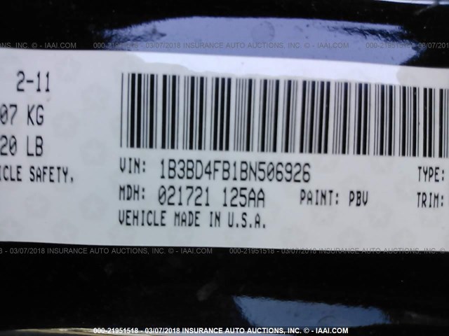 1B3BD4FB1BN506926 - 2011 DODGE AVENGER EXPRESS 深蓝色 照片 9