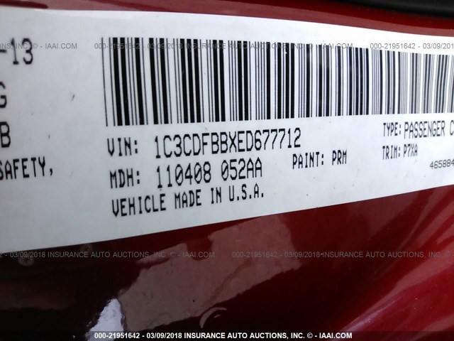 1C3CDFBBXED677712 - 2014 DODGE DART SXT RED photo 9