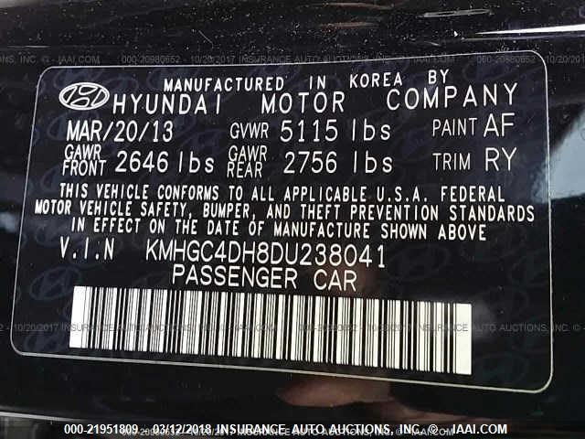 KMHGC4DH8DU238041 - 2013 HYUNDAI GENESIS 5.0L BLACK photo 9