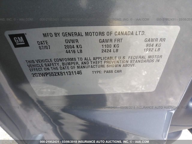 2G2WP552X81131146 - 2008 PONTIAC GRAND PRIX ნაცრისფერი ფოტო 9