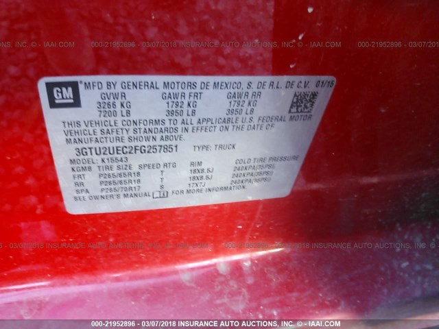 3GTU2UEC2FG257851 - 2015 GMC SIERRA K1500 SLE RED photo 9