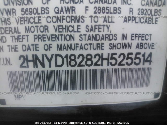 2HNYD18282H525514 - 2002 ACURA MDX BLACK photo 9