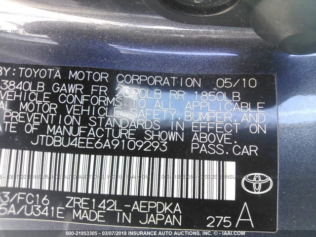 JTDBU4EE6A9109293 - 2010 TOYOTA COROLLA S/LE/XLE SILVER photo 9