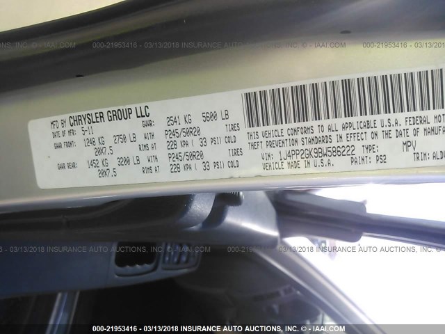 1J4PP2GK9BW586222 - 2011 JEEP LIBERTY SPORT 银色 照片 9