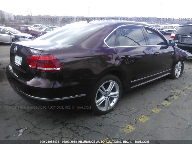 1VWCN7A30CC107968 - 2012 VOLKSWAGEN PASSAT SEL BURGUNDY photo 4