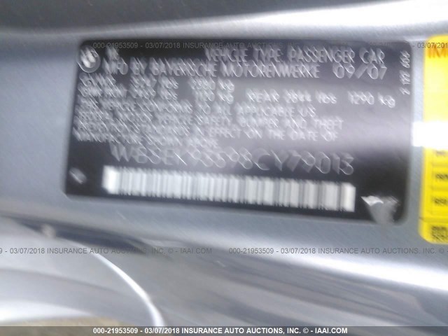 WBSEK93598CY79013 - 2008 BMW M6 GRAY photo 9